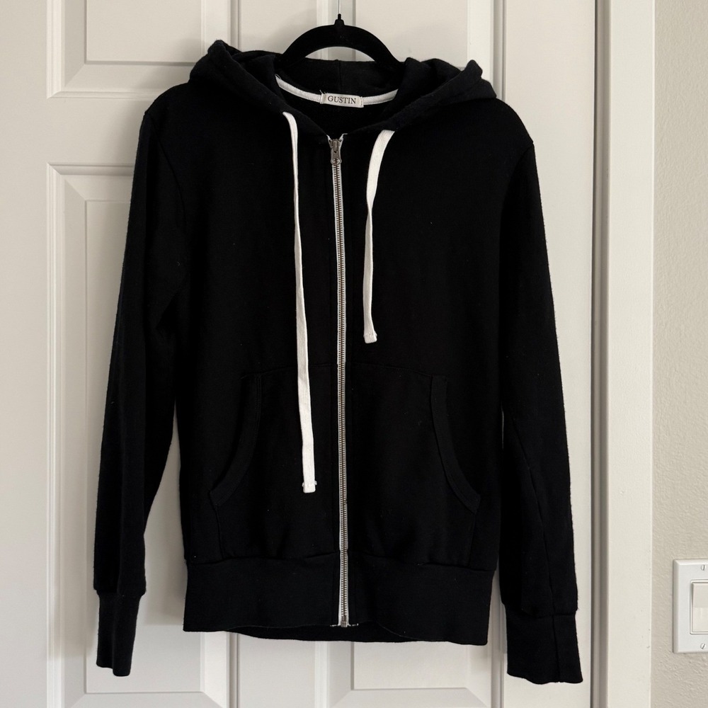 Gustin Merino Wool Zip Hoodie Black French Terry Made USA Mens Small